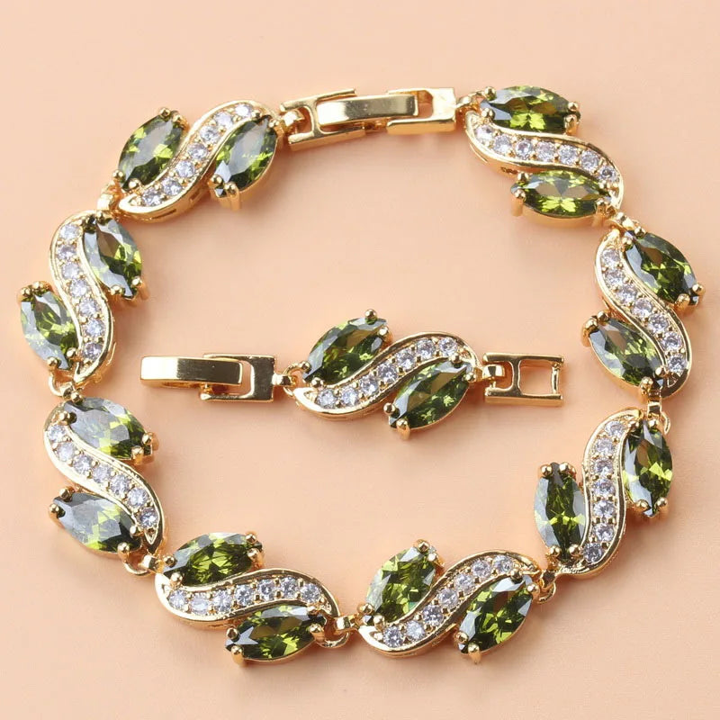 925 Mark Olive Green Stone African Female Bracelet Bangle 18+3CM