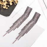 Pink Tassel Drop Earrings with Crystal Rhinestone Dangle