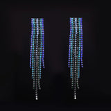 Pink Tassel Drop Earrings with Crystal Rhinestone Dangle