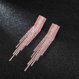 Pink Tassel Drop Earrings with Crystal Rhinestone Dangle