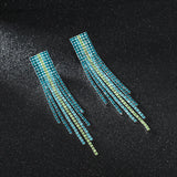 Pink Tassel Drop Earrings with Crystal Rhinestone Dangle