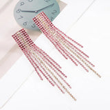 Pink Tassel Drop Earrings with Crystal Rhinestone Dangle