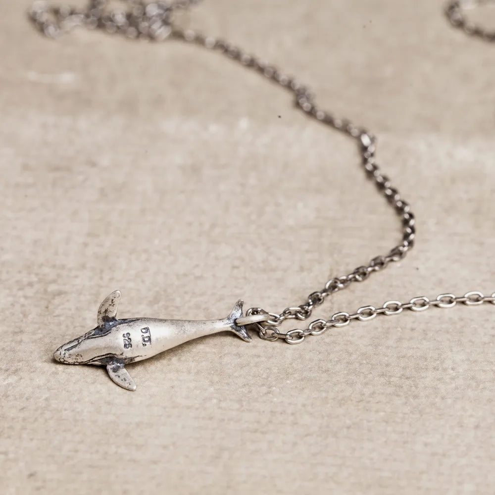 Sterling Silver Vintage Whale Pendant Necklace Ocean Animal Jewelry