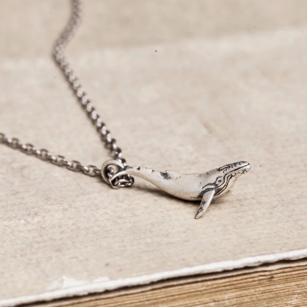 Sterling Silver Vintage Whale Pendant Necklace Ocean Animal Jewelry