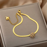 Copper Flowers Anklet Stainless Steel Snake Chains Choker Women Jewelry Gift