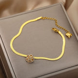 Copper Flowers Anklet Stainless Steel Snake Chains Choker Women Jewelry Gift