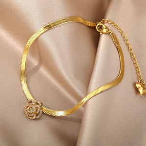 Copper Flowers Anklet Stainless Steel Snake Chains Choker Women Jewelry Gift