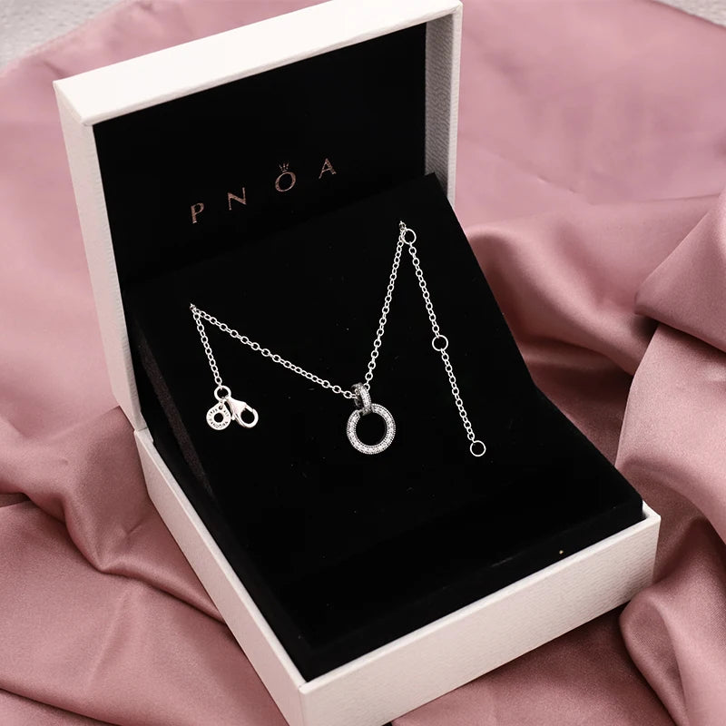 925 Silver Double Circle Pendant Necklace DIY Women's Jewelry