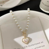 Pearl Pendant Choker Heart Necklace for Women Short Collarbone Chain