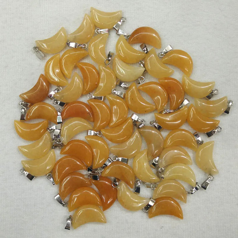Natural Yellow Jade Crescent Moon Charms Pendants for Jewelry Making 50pcs