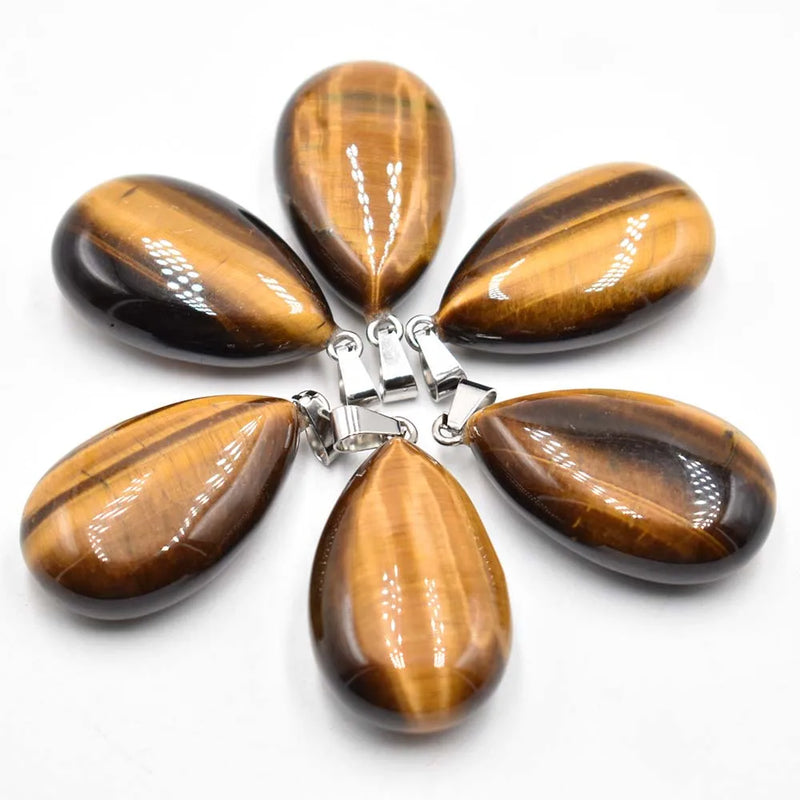 Tiger Eye Stone Drop Pendants 25x40mm Charms 6pcs/lot