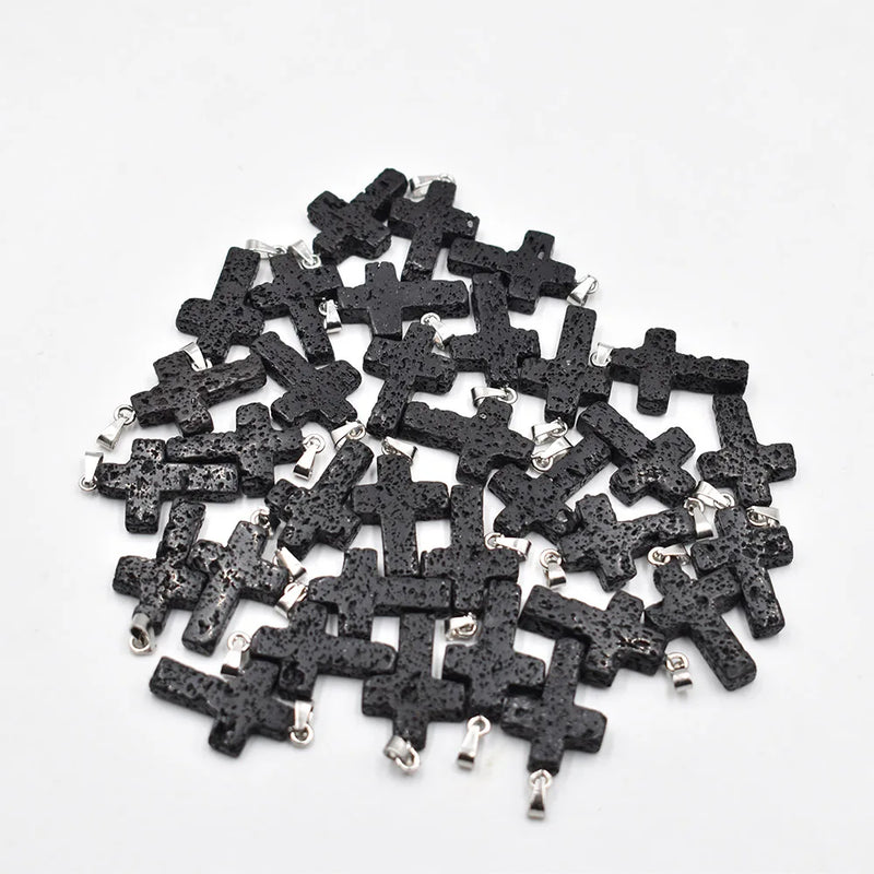 Volcanic Rock Cross Pendants Charms for Jewelry Making 50pcs