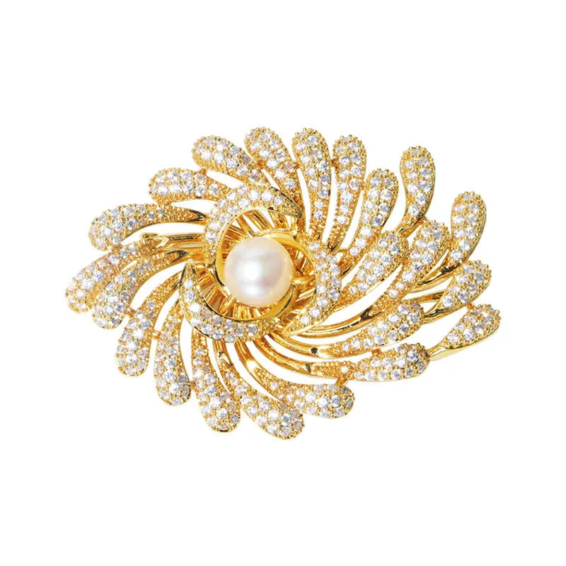 Cubic Zircon Natural Pearl Women Brooch