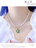 Green Flower Pearl Bead Necklace Heart Pendant Charm Jewelry