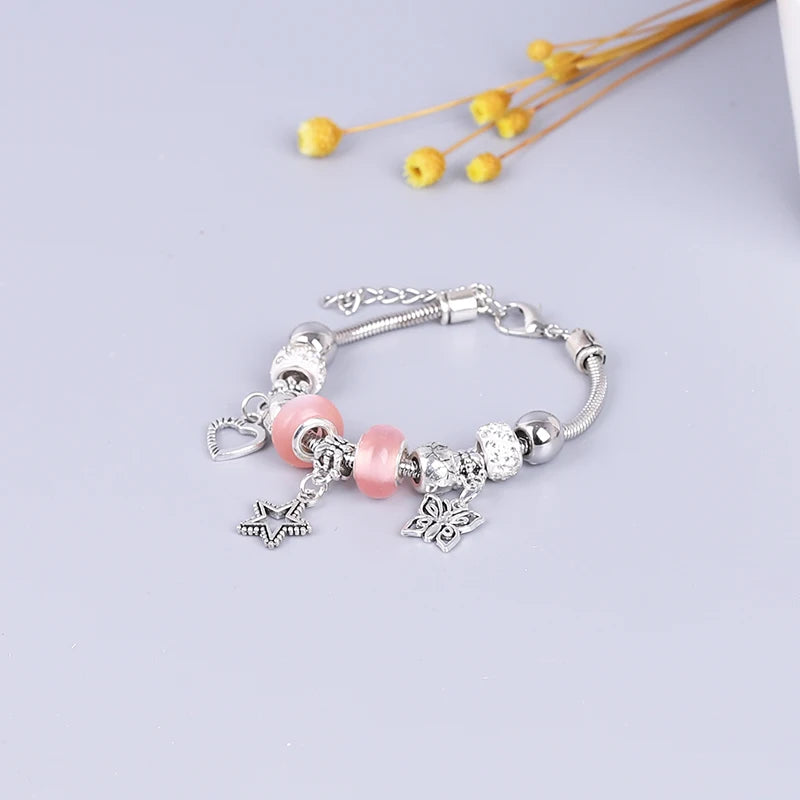 Boho Resin Charm Bracelet with Healing Crystals for Women