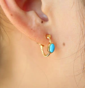 925 Silver Huggie Turquoise Stone Earrings