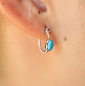 925 Silver Huggie Turquoise Stone Earrings