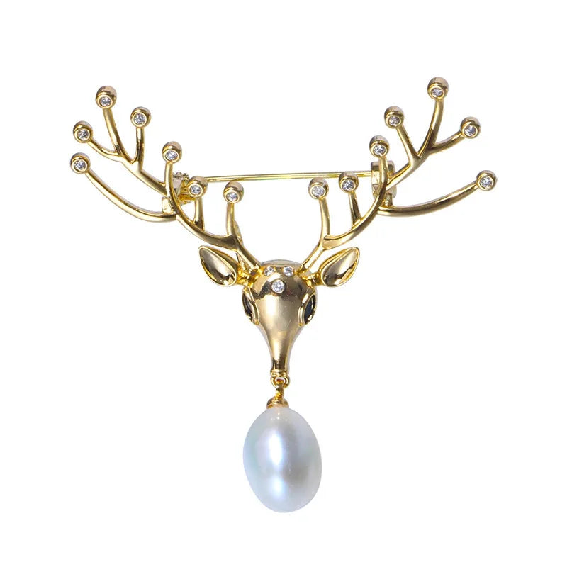 Freshwater Pearl Deer Brooch Women's Costume Jewelry Accessory