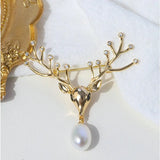 Freshwater Pearl Deer Brooch Women's Costume Jewelry Accessory
