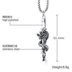 Mens Stainless Steel Dragon Pendant with or without Chain