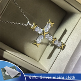925 Silver Cross Necklace 18K Plated with Zircon Pop Party Gift