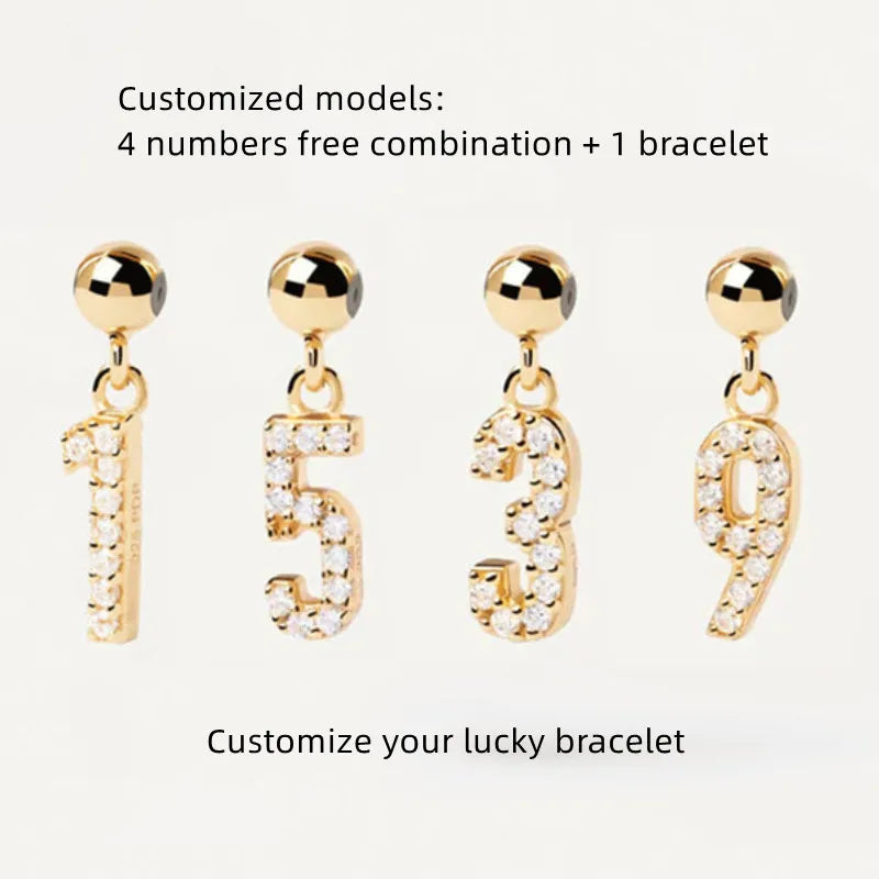 925 Silver Lucky Number Bracelet 4 Num. Diamond Women's Bracelet