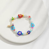 Glass Flower Beaded Bracelet with Freshwater Pearl