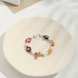 Glass Flower Beaded Bracelet with Freshwater Pearl