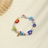 Glass Flower Beaded Bracelet with Freshwater Pearl