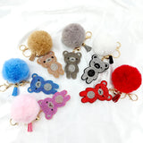 Velvet Rhinestone Bear Fur Ball Key Ring Pendant Pompon Bag Hanging