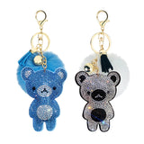 Velvet Rhinestone Bear Fur Ball Key Ring Pendant Pompon Bag Hanging