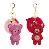 Velvet Rhinestone Bear Fur Ball Key Ring Pendant Pompon Bag Hanging