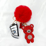 Velvet Rhinestone Bear Fur Ball Key Ring Pendant Pompon Bag Hanging