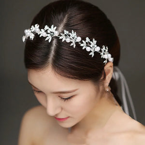 Silver Pearl Flower Headband Bridal Wedding Crown Hair Accessories Hair Band