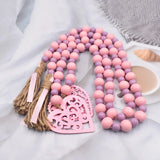 Hemp Rope Tassel Beads Pink Love Pattern Home Decor Wooden Beads