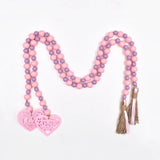 Hemp Rope Tassel Beads Pink Love Pattern Home Decor Wooden Beads