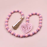 Hemp Rope Tassel Beads Pink Love Pattern Home Decor Wooden Beads