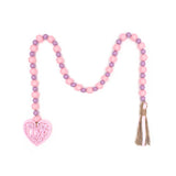 Hemp Rope Tassel Beads Pink Love Pattern Home Decor Wooden Beads