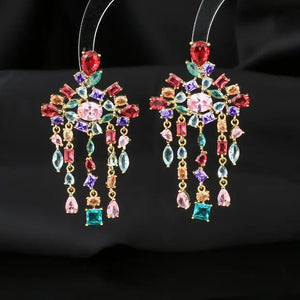 Colorful Zircon Earrings Vintage Jewelry