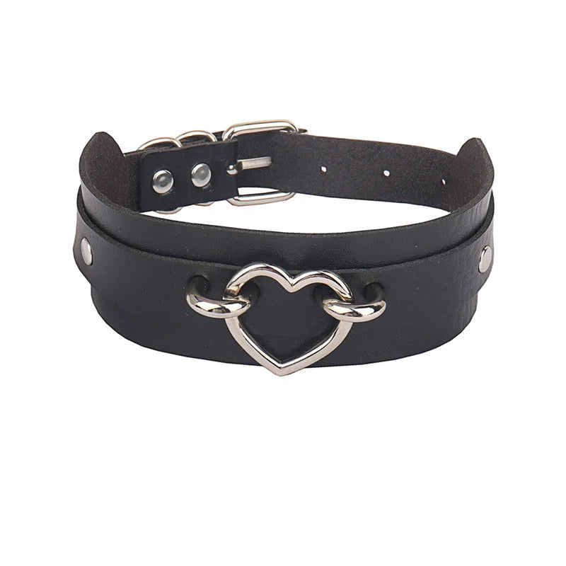 Punk Ladies Necklace with Peach Heart PU Leather