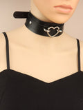 Punk Ladies Necklace with Peach Heart PU Leather