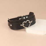 Punk Ladies Necklace with Peach Heart PU Leather