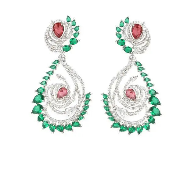 S925 Green Leaf Shape Earrings Vintage Jewelry