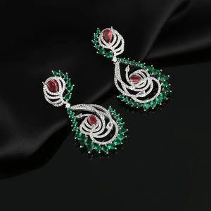 S925 Green Leaf Shape Earrings Vintage Jewelry