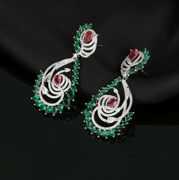 S925 Green Leaf Shape Earrings Vintage Jewelry