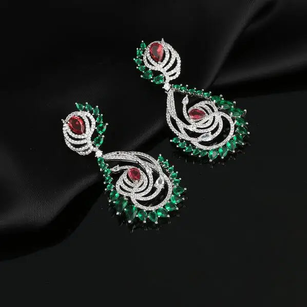 S925 Green Leaf Shape Earrings Vintage Jewelry
