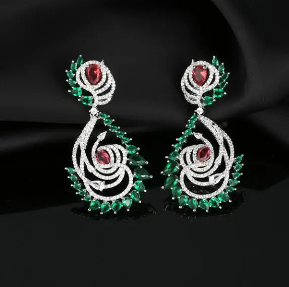 S925 Green Leaf Shape Earrings Vintage Jewelry