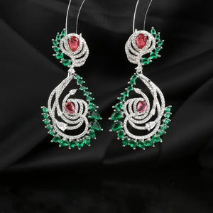 S925 Green Leaf Shape Earrings Vintage Jewelry