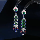 Geometric Shape Earrings Tassel S925 Silver Women Vintage Jewelry