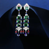 Geometric Shape Earrings Tassel S925 Silver Women Vintage Jewelry